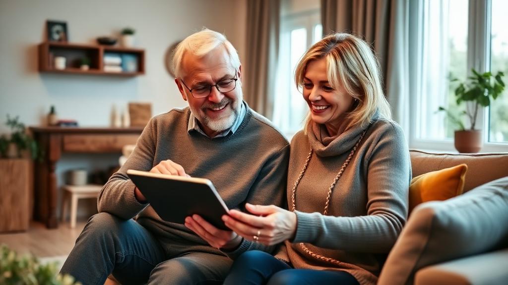 Paar nutzt gemeinsam die Budgetplaner App auf dem Tablet