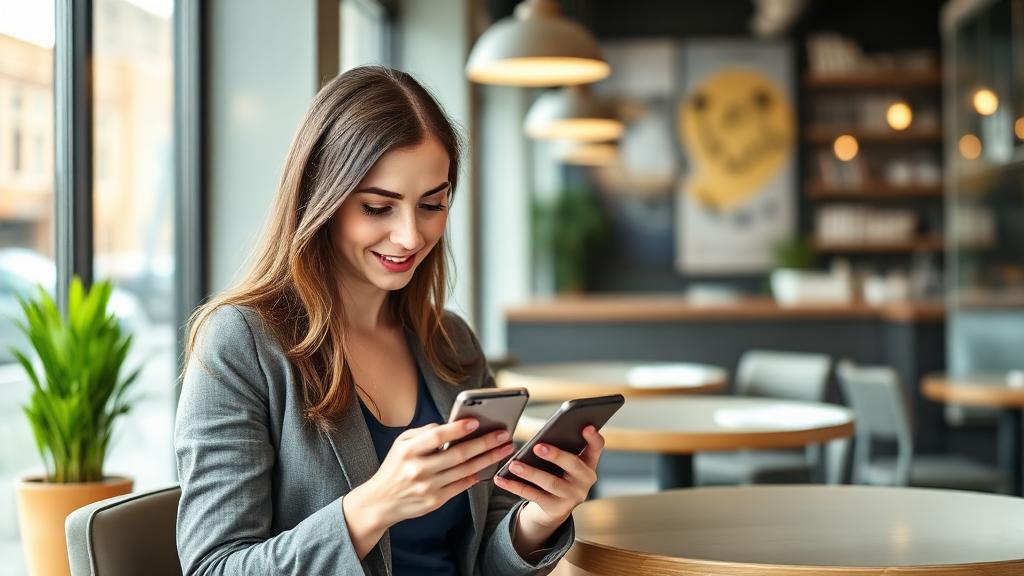 Junge Frau nutzt Budgetplaner App auf dem Smartphone